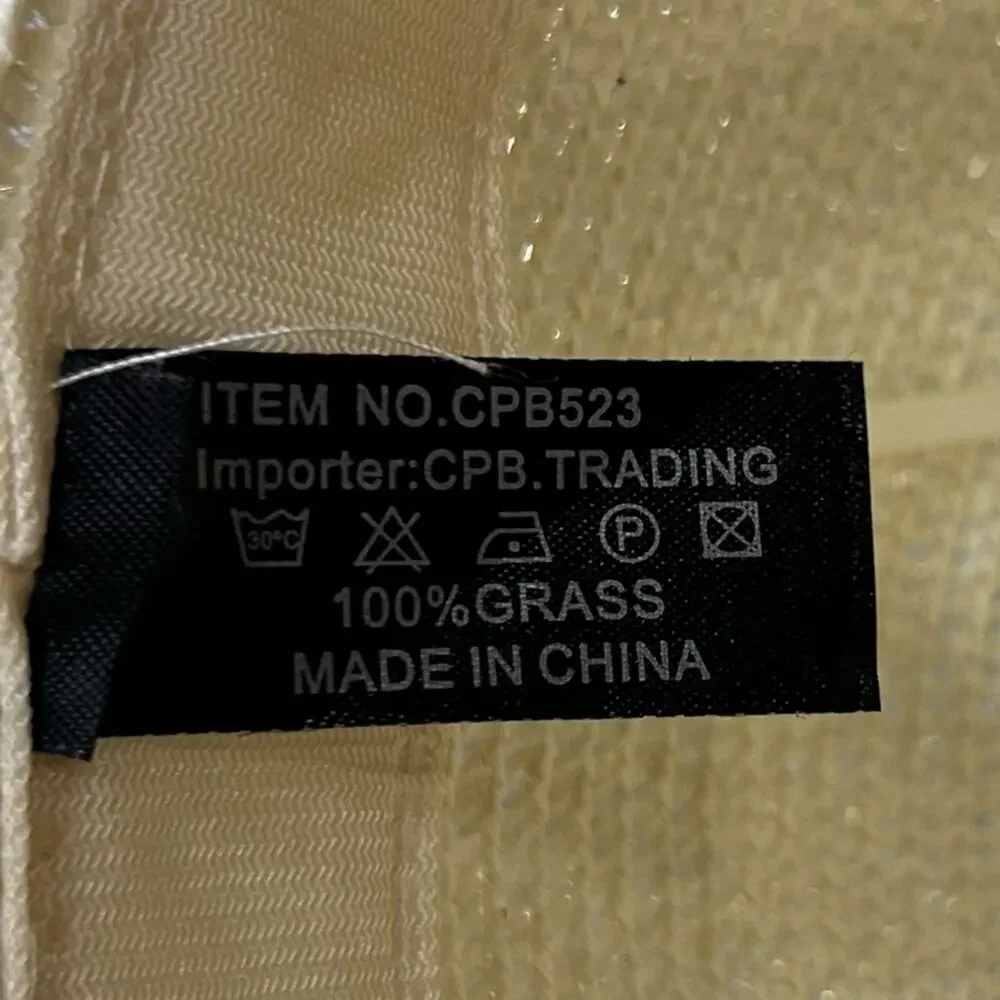 Light Beige Wide Brim‎ 100% Grass Sunhat W/ Beach Necklace/Chain